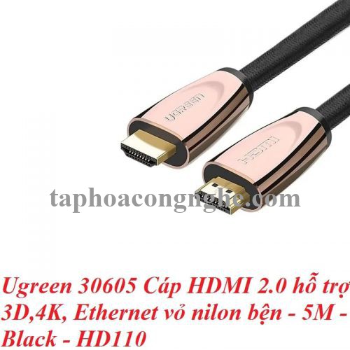 Ugreen 30605 5M Cáp HDMI 2.0 hỗ trợ 3D 4K Ethernet vỏ nilon bện HD110 30030605
